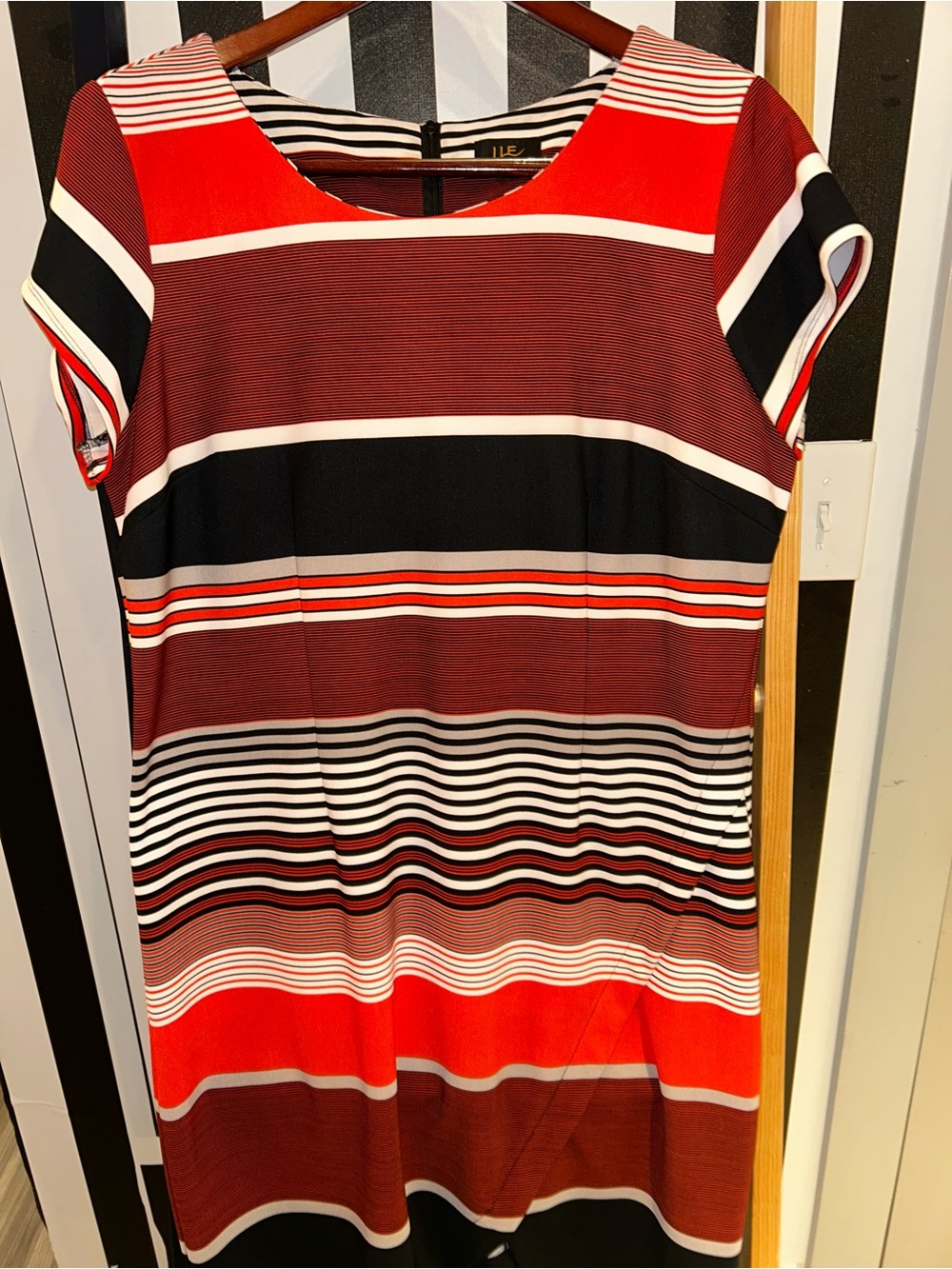 Women’s Striped Short-Sleeve Midi Dress in Red, Black & White